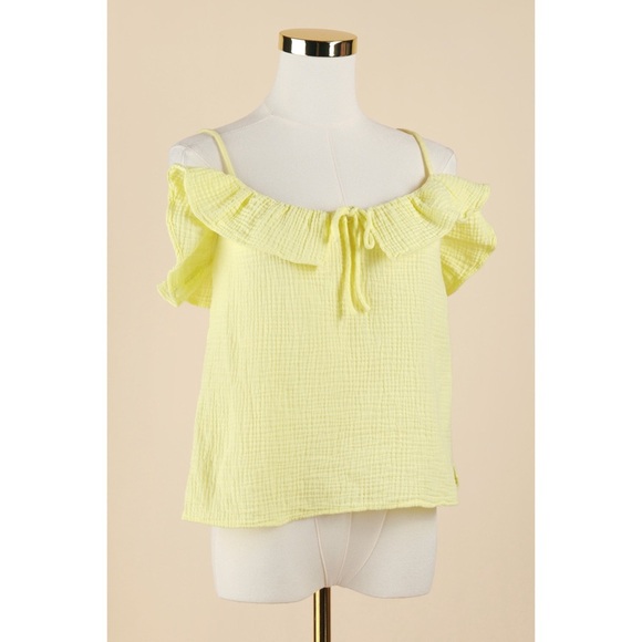 J. Crew Tops - Sz S J. Crew 100% Cotton Lemon Meringue Soft Gauzy Ruffle Camisole Tank Top EUC